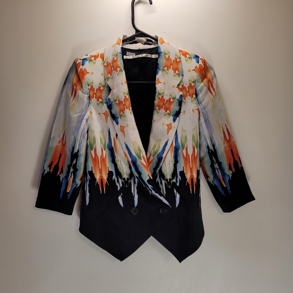 Twelfth street by Cynthia Vincent 100% silk colorful blazer - size 0 - Picture 1 of 7
